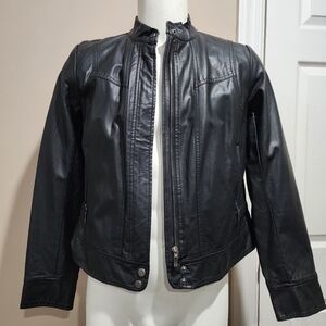Bernardo Snap Collar Faux Leather Jacket Size Large (Black)